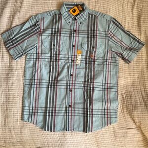 Carhartt Light Blue and Gray Plaid Button Down Shirt